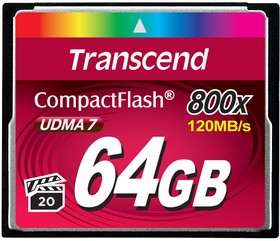 Фото 1/10 TS64GCF800, Transcend CompactFlash 800 64GB, Карта памяти