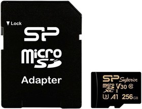 SP256GBSTXDV3V1GSP, Флеш карта microSD 256GB Silicon Power Superior Golden A1 microSDXC Class 10 UHS-I U3 A1 100/80 Mb/s (SD адаптер)