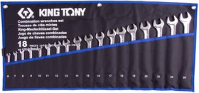 12D18MRN, KING TONY Набор комбинированных ключей, 6-24 мм, чехол из теторона, 18 предметов