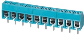 TB002-500-10BE, Fixed Terminal Blocks Terminal block, screw type, 5.00 , horizontal, 10 poles, CUI Blue, slotted screw, PCB mount
