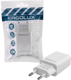Адаптер сетевой 1USB 100-220В 5-9В/2А пакет бел. Ergolux 15203