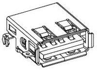 Фото 1/3 48258-0001, USB Type A, Receptacle, USB-A 2.0, Right Angle, Positions - 4