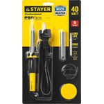 STAYER PROTerm, 40 Вт, с 2к рукояткой, конус, подставка + припой + сменное жало ...