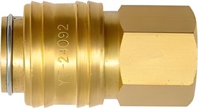YT-24092, Соединитель быстроразъемный прямой, мама-резьба 1/4(F), с клапаном, латунь