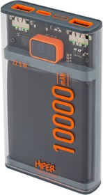 Фото 1/9 Внешний аккумулятор (Power Bank) HIPER CORE X Transparent, 10000мAч, черный