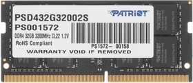 Фото 1/4 Модуль памяти SO-DIMM DDR 4 DIMM 32Gb PC25600, 3200Mhz, PATRIOT Signature (PSD432G32002S) (retail)