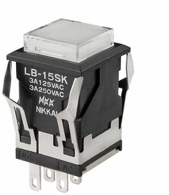 LB15SKW01-5D05-JB, Switch Push Button ON (ON) SPDT Square Button 3A 250VAC 30VDC Momentary Contact Panel Mount Quick Connect/Solder Lug
