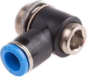 Фото 1/2 QSLV-G3/8-8-I, QS Series Elbow Threaded Adaptor, G 3/8 Male to Push In 8 mm, Threaded-to-Tube Connection Style, 186152