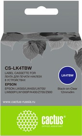 Фото 1/4 Картридж ленточный Cactus CS-LK4TBW черный для Epson LW300/LW400/LW700/LW600P/ LW1000P/K400/Z700/Z900
