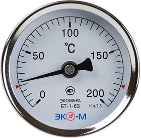 Биметаллический термометр ЭКОМЕРА БТ-1-63, 0-200С, L=100 БТ-1-63-200С-L100