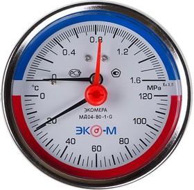 Термоманометр Экомера с переходником на G1/2 осевой МД04-80-G-1,6МПа- 120-L-60-ОИ
