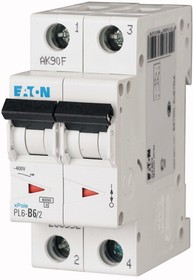 PL6-C6/2, Автоматический выключатель 6А, кривая отключения С, 2 полюса, откл. способность 6 кА