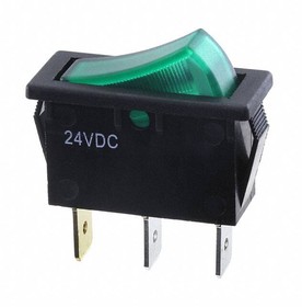 RB141C1000-135, Rocker Switches Rocker, SPST, Off-On, Panel Mount, Snap-In, Green, LED, Green