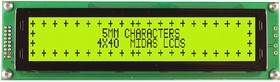 MC44005A6W-SPTLYS-V2, Буквенно-цифровой ЖКД, 40 x 4, Черный на Желтом / Зеленом, 5В, SPI, Английский, Японский