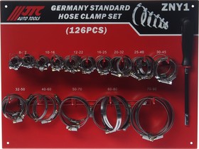 Набор хомутов червячных ZN12-ZN90 с гибким воротком 7мм (стенд) 126 предметов JTC /1 NEW