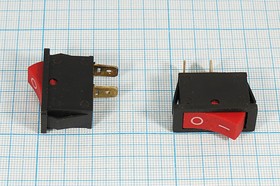 Фото 1/2 Клавишный выключатель красного цвета 250В/15А , с фиксацией; №1099 R ПКл\\15\SPST\29x11\ чер\кр\\2T\RS101-16C3\
