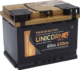 6СТ60(0), Аккумулятор UNICORN Gold 60А/ч обратная полярность