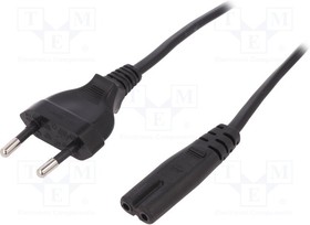 AK-440104-018-S, Cable; CEE 7/16 (C) plug,IEC C7 female; 1.8m; Sockets: 1; black