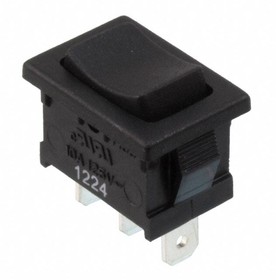 RA11531100, Rocker Switch - SPDT - 10A - 125VAC - Black Concave (Curved) Actuator - No Marking - 0.187" (4.7mm) Quick Connect ...