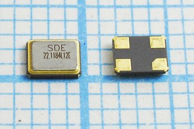 Кварцевый резонатор 22.1184МГц, SMD 3.2x2.5мм с 4-мя контактами, нагрузка 12пФ, точность 10ppm; 22118,4 \SMD03225C4\12\ 10\ 30/-40~85C\SMD32