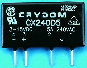 CXE240D5R, Solid State Relay - 15-32 VDC Control - 5 A Max Load - 12-280 VAC Operating - Random Turn-on - PCB Mounting.