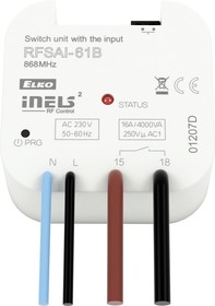 RFSAI-61B/230V. Коммутирующий элемент, 6 функций, 1-но канальный, вход: кнопка "S", выход: реле 1x16А, 230V, с N-нейтралью, монтаж BOX 49х49
