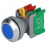 XB30-1O/C BL, Переключатель кнопочный 1 NC + NO 30мм синий IP65 -20-60°C