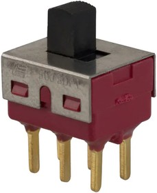 500SDP1S1M2REA, Slide Switch - DPDT - On-None-On - Gold Plated Contacts - 0.4VA@20V - PC Mount - Epoxy Sealed