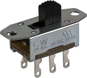 GF-126-3011, Slide Switch - DPDT - On-On - 3A(AC)/500mA(DC) 125VAC/VDC - 5.08mm Standard Actuator - 3.61mm Switch Travel - Sol ...