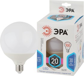 Фото 1/6 Лампочка светодиодная ЭРА STD LED G120-20W-4000K-E27 E27 / Е27 20Вт шар нейтральный белый свет Б0049081