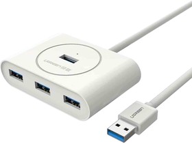 Фото 1/5 Разветвитель USB UGREEN USB 3.0 x 4, 1 м, цвет белый (20283)