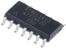 ATTINY20-SSU, 8bit AVR Microcontroller, ATtiny20, 12MHz, 2 kB Flash, 14-Pin SOIC