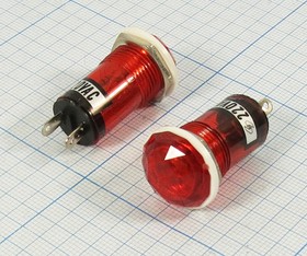 Лампа газоразрядная в корпусе 220В, d15,5x26, d19x 5,5, красный, IL-778N