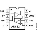 AD822ANZ, Операционный усилитель 2 канала 5В 1,8МГЦ DIP8