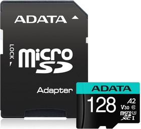Фото 1/10 AUSDX128GUI3V30SA2-RA1, Флеш карта microSD 128GB A-DATA microSDXC Class 10 UHS-I U3 V30S A2 100/80 MB/s (SD адаптер)