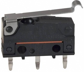 D2SW-P01L3D, Switch Snap Action N.O./N.C. SPDT Simulated Roller Lever PC Pins 0.1A 125VAC 30VDC 0.6N Thru-Hole