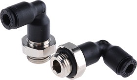 3169 04 10, LF3000 Series Elbow Threaded Adaptor, G 1/8 Male to Push In 4 mm, Threaded-to-Tube Connection Style