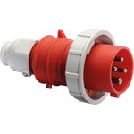 21351, IP67 Red Cable Mount 3P + E Industrial Power Plug, Rated At 32A, 415 V