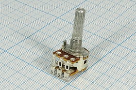 Фото 1/3 Резистор переменный, поворотный 10кОм, линейность B, ширина 17мм, вал и размеры KC6x25, F-16KGPE