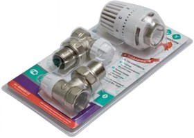 Термостатический комплект для радиаторов №2 3/4" угловой (термоклапан, клапан запорный, термоголовка) 024050112