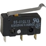 SS-01GL13, Переключатель микропереключатель, SPDT, 0,1A/125VAC, 0,1A/30VDC