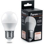 38080, Лампа светодиодная LED 9вт Е27 теплый матовый шар Feron.PRO