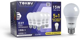 Набор ПРОМО лампа светодиодная 15Вт А60 4000К Е27 176-264В (Promo 5+1 шт) TOKOV ELECTRIC Promo-A60-E27-15-4K