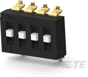 Фото 1/3 TDS04SGNNTR04, 4 Way Surface Mount DIP Switch SPTT, Raised Actuator