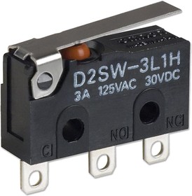 Фото 1/2 D2SW-3L1D, Microswitch, Subminiature, Lever, SPDT, Solder, 3 A