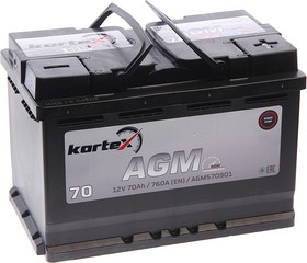 6СТ70(0) AGM570901, Аккумулятор KORTEX AGM 70А/ч обратная полярность