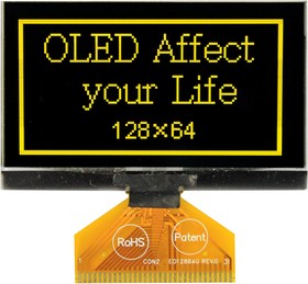 O128O064HLPP3N0000, Графический OLED дисплей, 128 x 64 пикселей, Желтый на Черном, 3В, I2C, Параллельный, SPI