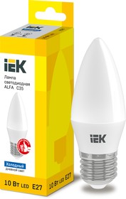 LLA-C35-10-230-65-E27, Лампа LED ALFA C35 свеча 10Вт 230В 6500К E27 IEK