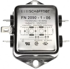 FN2090-1-06, Фильтр помехоподавляющий, однофазный, 250ВAC, Cx 220нФ, Cy 2,2нФ