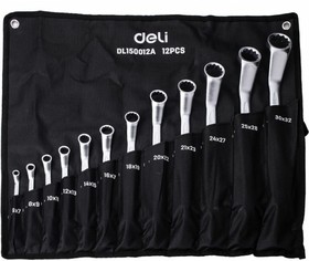 Набор накидных изогнутых гаечных ключей в сумке 12шт/ 6-32мм DL150012A (углеродистая сталь, ткань Oxford) 104511